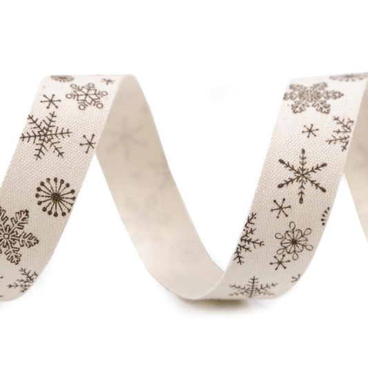 Panglică bumbac, fulgi de nea, 15mm, 3m/buc