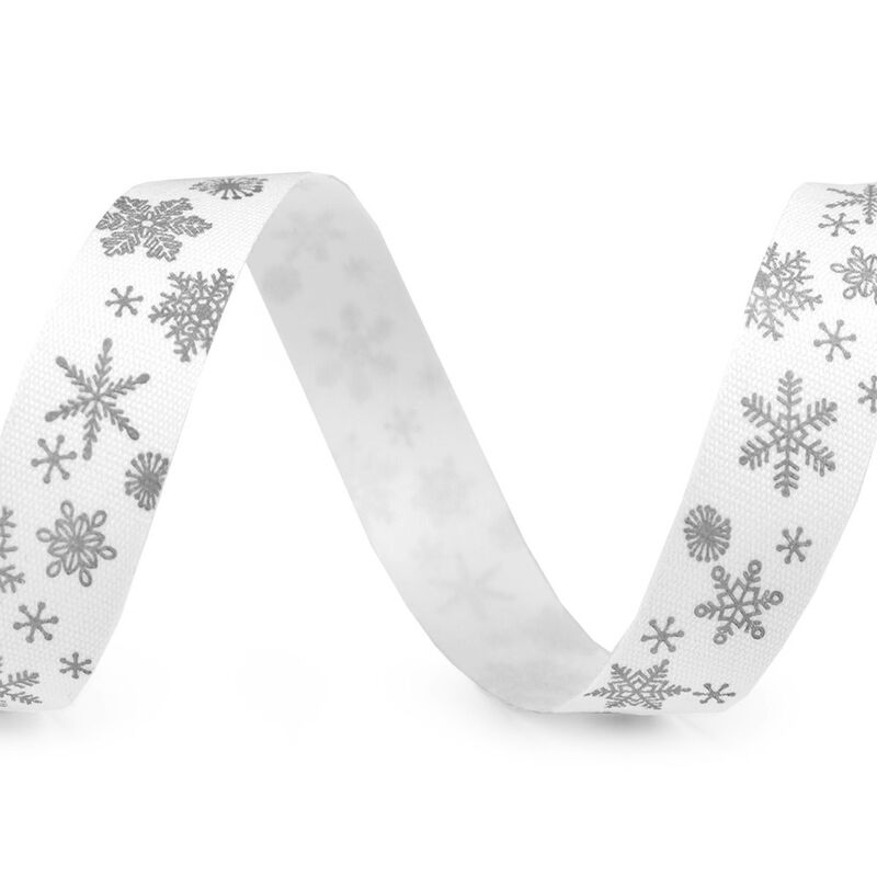 Panglică bumbac, fulgi de nea, 15mm, 3m/buc