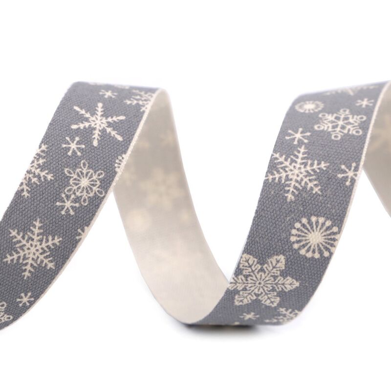 Panglică bumbac, fulgi de nea, 15mm, 3m/buc