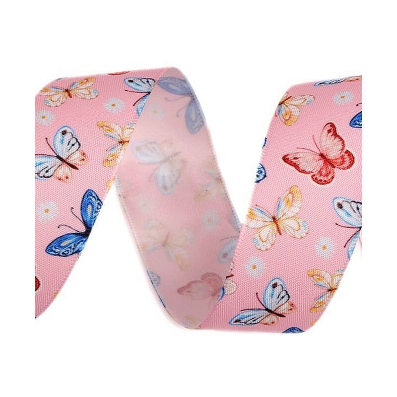 Satin ribbon with butterflies, 25mm, 3m/piece