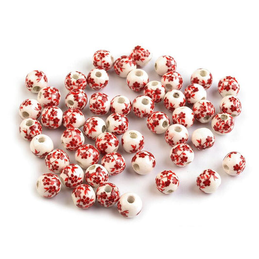 Mărgele porțelan FLORA, 6mm, 10buc/set