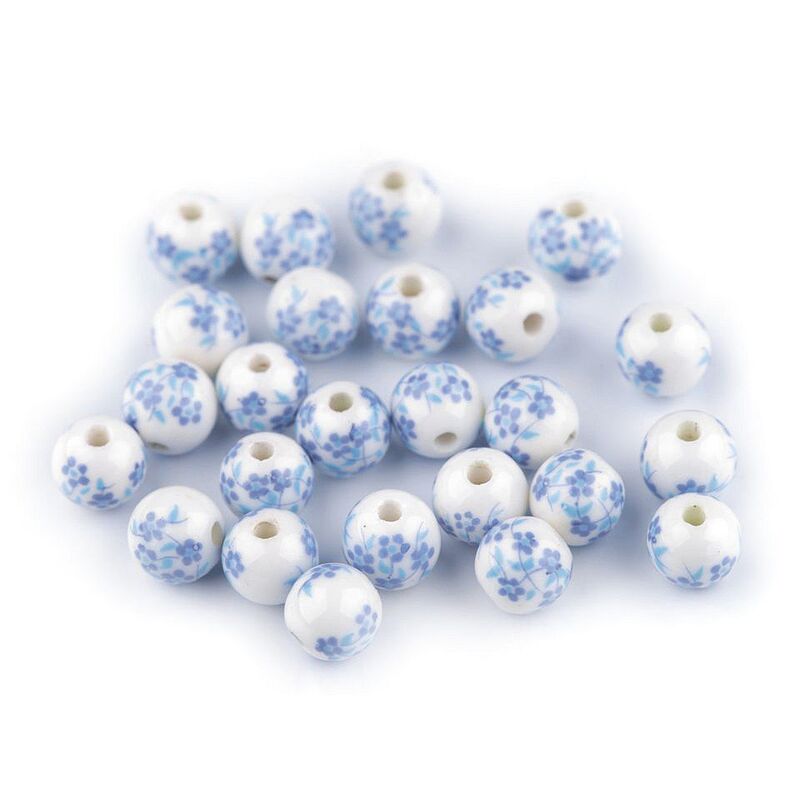 Mărgele porțelan FLORA, 8mm, 5buc/set