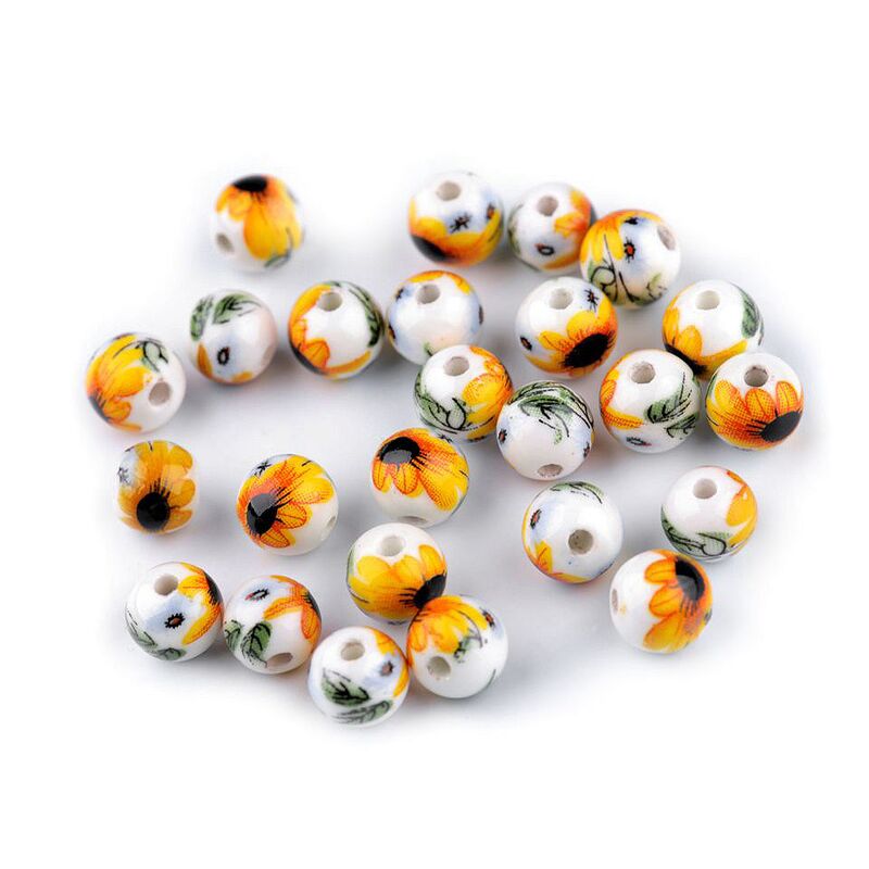 Mărgele porțelan FLORA, 8mm, 5buc/set