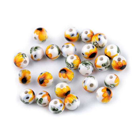 Mărgele porțelan FLORA, 8mm, 5buc/set