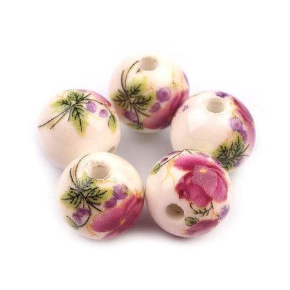 Mărgele porțelan FLORA, 12mm, 5buc/set