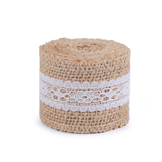 Panglică iută cu dantelă, 50mm, 2m/buc