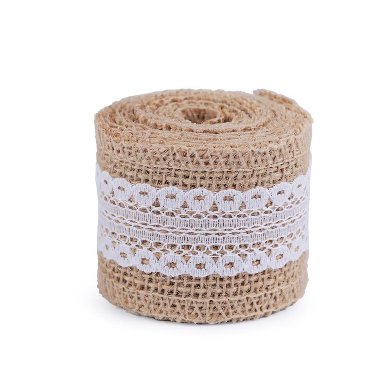 Jute ribbon with lace, 50mm, 2m/piece