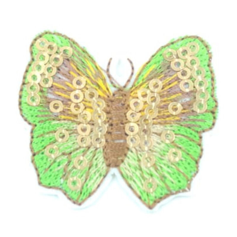 Thermoadhesive appliqué embroidered with sequins, butterfly, light green 40x45mm, 1 pc