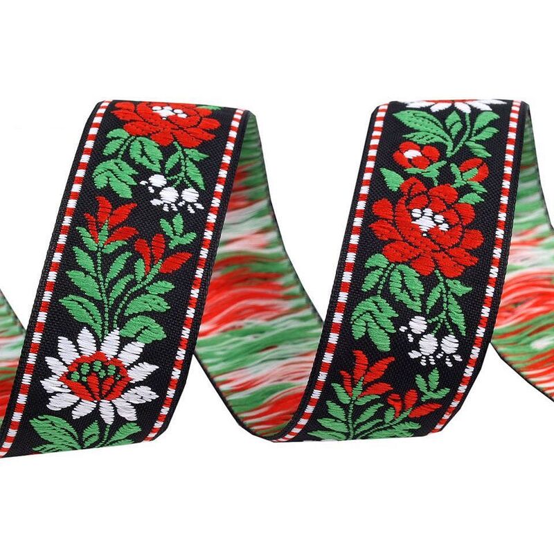 Bandă țesută cu motive tradiționale, negru, 25mm, 1m 
