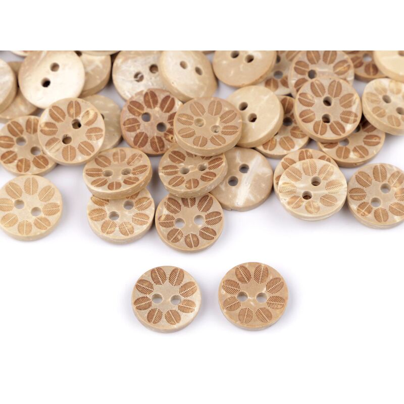 Coconut button with pattern, 12.5mm, 4pcs/set