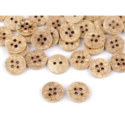 Coconut button with pattern, 12.5mm, 4pcs/set