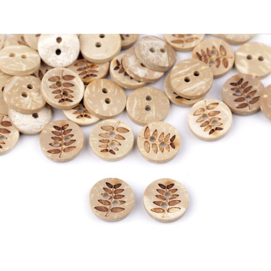 Coconut button with pattern, 12.5mm, 4pcs/set