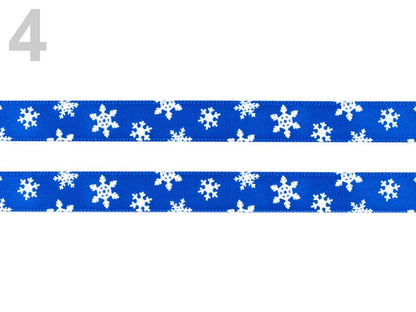 Panglică satinată, cu fulgi de nea, 10mm, 5m/buc