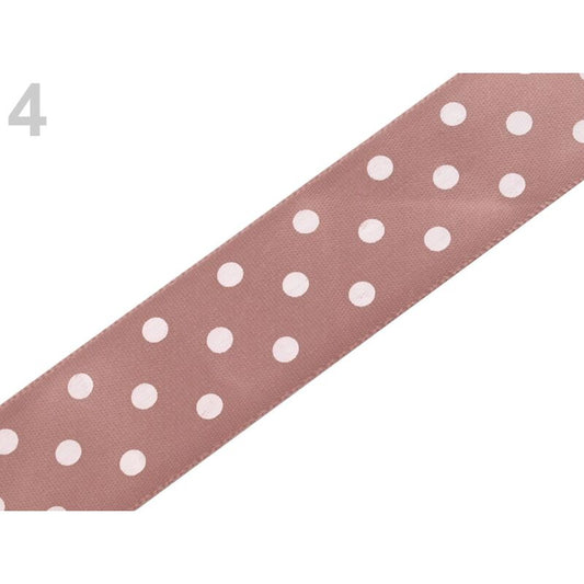 Panglica saten bulinute - 25 mm - 4 Cafe au laite - 3m pe card