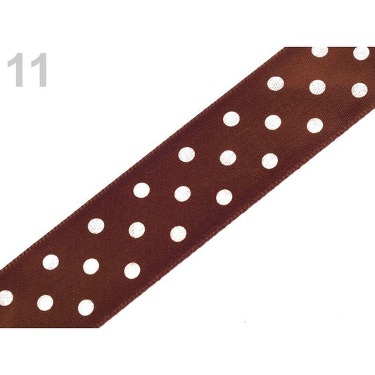 Panglica saten bulinute - 25 mm - 4 Cafe au laite - 3m pe card