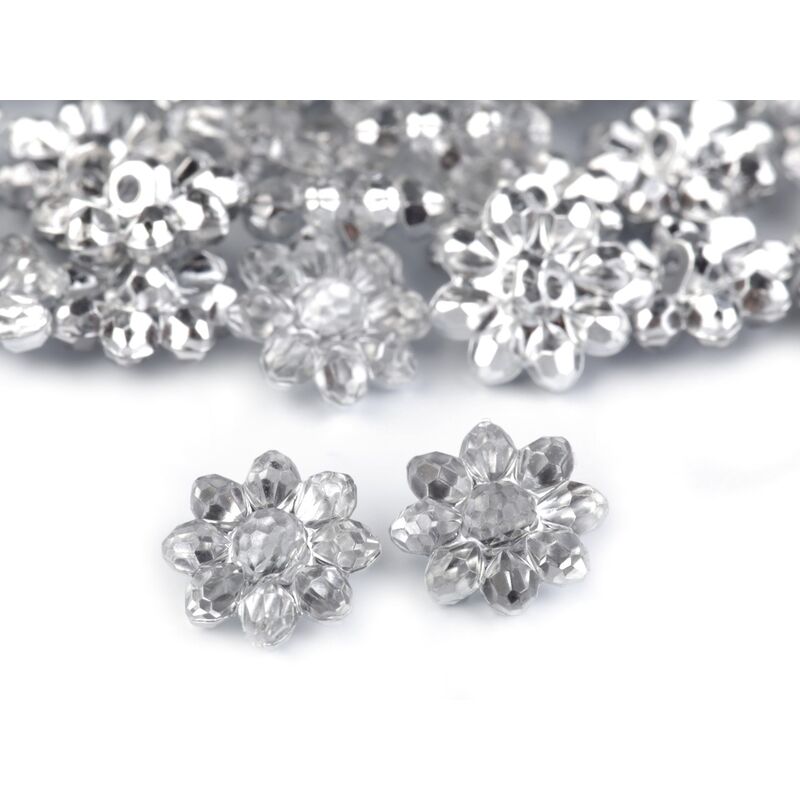 Nasture plastic, floare cu ștrasuri, 13mm, 5buc/set