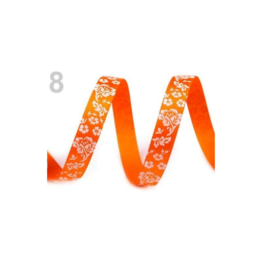 Panglica saten portocaliu cu flori, 10mm, 2m