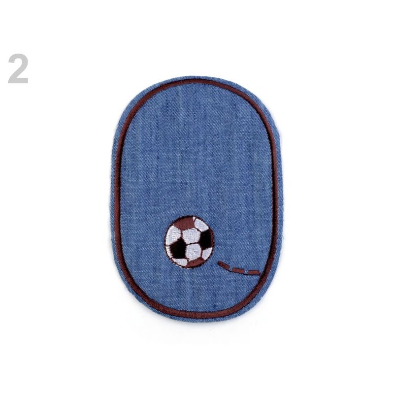 Jeans sticker with red soccer ball, light blue background