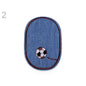 Jeans sticker with red soccer ball, light blue background